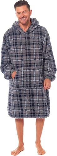 Mens Hooded Blanket Oversized Warm Soft Sherpa Fleece Comfy & Fluffy Wearable Throw Giant Sweatshirt with Front Pocket One Size Fits All