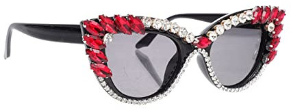 ANDRESLAD Strass Sonnenbrille Damen Mit Wassersteinen Rote Modebrille Leichte Partybrille Weich Gepolstert Für Karneval Weihnachten