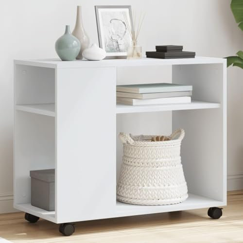 UJCHVHN Home Garden Beistelltisch mit Rollen, weiß, 70 x 35 x 60 cm, Holzwerkstoff