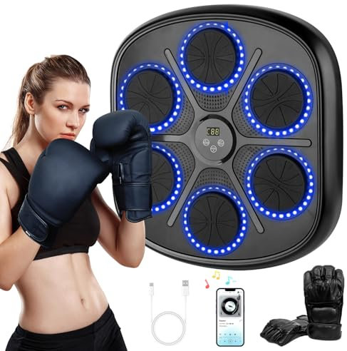 Buba Toys Musik-Boxmaschine Mit Boxhandschuhen, Wiederaufladbare Wandmontierte LED-Smart-Bluetooth-Boxmaschine, Heim-Smart-Box-Fitnessgerät, Perfekt Für Reflex- und Hand-Augen-Koordinationstraining