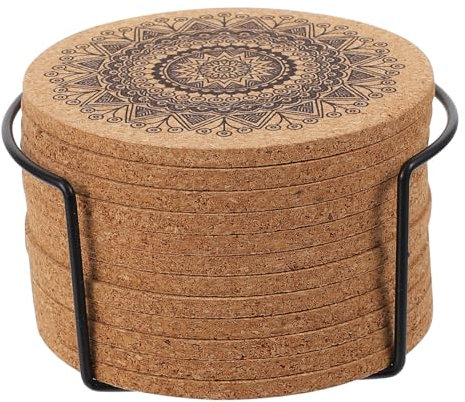 Cabilock Holzuntersetzer Rund Mit Halter Wärmeisolierende Tassenmatte Aus Hochwertigem Material Runde Form Praktisch Für Schüsseln Und Pfannen Hitzebeständig Und rutschfest