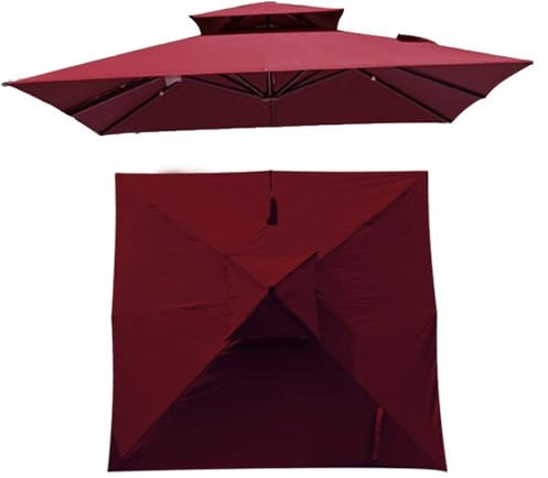10'x10' quadratischer Terrassenschirm-Ersatz, 2-stufige obere Abdeckung, Roma-Freiarm-Schirm-Ersatzabdeckung, 8 Streben, Markt-Sonnenschirm-Stoff, UV30+ (Farbe: Burgunderrot, Größe: 9,8dtx9,