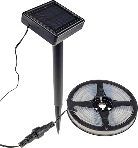 ChiliTec LED Solar Leuchtstreifen 3m Solarleuchte mit Dämmerungssensor Led-Streifen Solarzelle Erdspieß IP44 Aussenbeleuchtung im Silikon Schlauch Licht Warmweiß