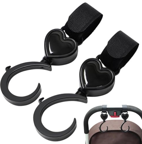 Heavy Duty Pushchair Storage Hooks, 360 Grad drehbare Strap Clips, Mommy Bag Hooks für Aufbewahrung, Wasserflaschen, 2 x Strong, verstellbar, ideal für Stroller, Shopping