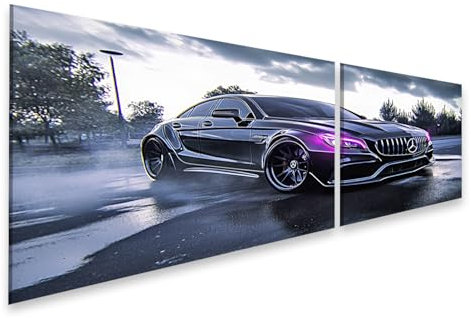 islandburner Prime Bild auf Leinwand Schwarzer AMG im Regen bei Dämmerung für Wohnzimmer Autofans Autohaus Bilder Wandbilder Poster