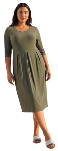 Roman Curve Abstract Print Stretch Dress for Women UK Ladies Autumn Everyday Winter Holiday Round Neckline Comfy Short Sleeve Soft Midi Length Frock Desk to Dinner