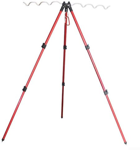 DAZZLEEX Retractable Fishing Rod Holder Tripod, Aluminum Alloy Foldable Stand Adjustable Length Multi-Rod Support Stable Spike Base For Sea Beach Shore Pier Tackle(B Red)