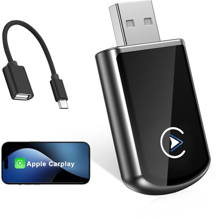 Monemey CarPlay Wireless Adapter für iPhone, Upgrade CarPlay Dongle Konvertiert Kabelgebunden zu Kabellos, USB-C/A Plug & Play, für iOS 10+ & Autos mit Wired CarPlay