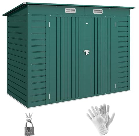 Outsunny Caseta de Jardín Exterior 2,7m² 249x121x183 cm Cobertizo de Jardín Exterior con 2 Ventilaciones Puerta Doble y Pestillo Fácil de Montar para Patio Terraza Verde