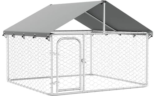 Outdoor-Hundezwinger mit Dach 200x200x150 cm, Hundezwinger Outdoor-Hundekäfig Sicherer Hundeauslauf für Garten Terrasse Draußen