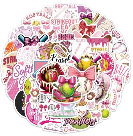 50Stück Pink Softball Aufkleber für Skateboard,Motorrad,Computer,Fahrrad,Laptop,Auto,Niedlich Coolen Ball Sport Wasserfest Vinyl Decal,Kinder Erwachsene Geschenk,Cartoon Aesthetic Graffiti Sticker