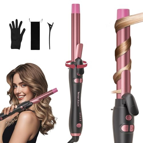Lockenstab Automatisch Hair Curler with Klemme, Rotierend Curling Iron 1 Inch mit Tourmalin Keramik, 110V-240V, Extralanges Fass Lockenstäbe Schafft Lockere Locken für Mittleres Langes Haar, Rose Gold