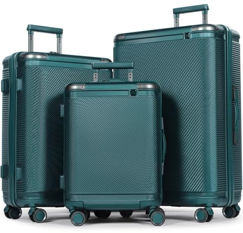Tavoxda Koffer Set 3-teilig, Hartschalen Kofferset mit TSA-Zahlenschloss, Reisekoffer mit Verstellbarem Teleskopgriff, 3 Stück Gepäckset, Trolley, Koffer Groß, Luggage Set für Damen & Herren, Grün