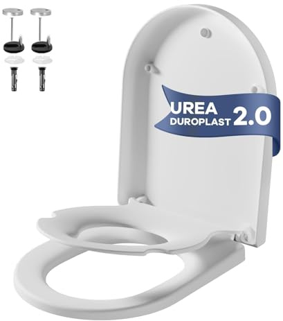 Toilettendeckel mit sanftem Absenksystem, WC-Sitz mit Schnellverschluss, Kinder-Toilettensitz, einfache Montage, abnehmbarer Deckel aus bruchfestem Duroplast, weiß, D-Form inklusive Kindersitz