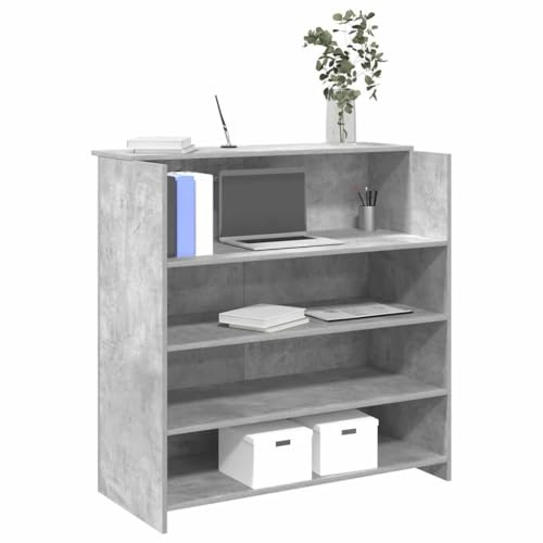 Owoxanthellate Empfangstheke Betongrau 100×50×103,5 cm Holzwerkstoff mit Tresen, Stauraum, für Büro, Klinik, Salon, Hotellobby, Home Office