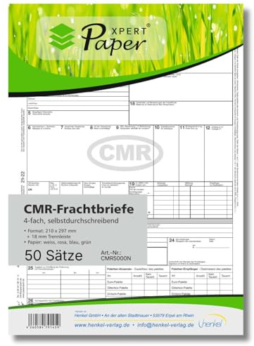 PaperXpert CMR Frachtbrief x 50 | 4-fach selbstdurchschreibend | Trennsatz für internationalen Güterverkehr | Premium Markenqualität | nach neuestem ADR-Standard - Made in Germany
