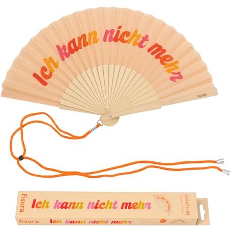 Fisura – Handfächer aus Holz „Ich kann Nicht mehr“, moderner Fächer in Orange, leicht und faltbar, mit Aufhängeschlaufe, originelles Accessoire, Geschenkidee, 42,5 x 23 cm