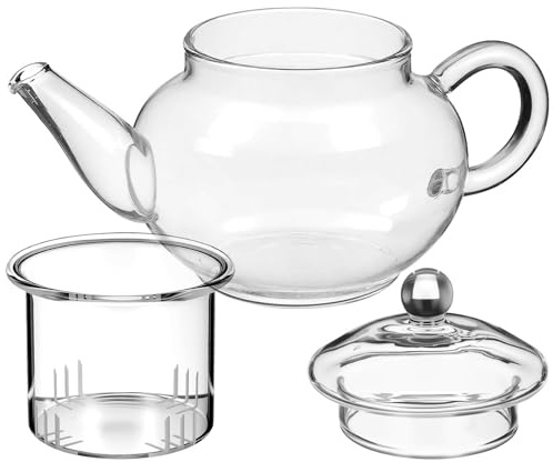 Teiera in Vetro da 250ml con Infusore, Resistente al Calore | Trasparente, Filtro Separa L'acqua in Fase di Colata, Facile da Pulire, per Casa e Ufficio