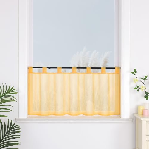 Yujiao Mao 1er Pack Voile Gelb Scheibengardine mit Schlaufen Küchen Vorhang, H/B: 45/120cm