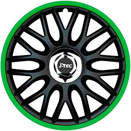 Satz J-Tec Radzierblenden Orden R 14-Zoll Schwarz/Grün + Chrom Ringe