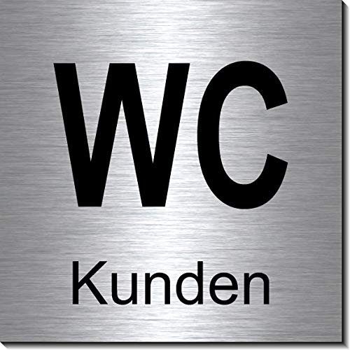 WC-Kunden-Toiletten-Bad-Klo-Symbol-Schild 100 x 100 x 3 mm-Aluminium Edelstahloptik silber mattgebürstet Hinweisschild-Warnschild-1910-12