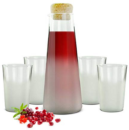 Sendez 4 Trinkgläser 250ml und Glaskaraffe 1L Wasserkaraffe Weinkaraffe Dekanter Saftgläser
