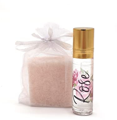 NEW Pure Rose Perfume Set Roll On Block Moroccan Oil Fragrance Natural Gift (1 Set)