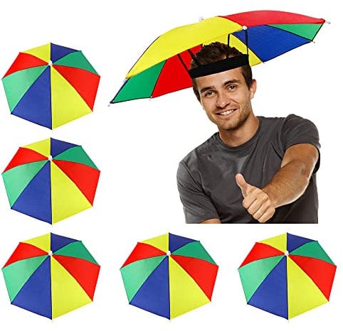 Heqishun 5 Stücke Regenschirmhut als Spassgeschenk an Karneval Regenschirmmütze, Spaßiges Accessoire Kopfregenschirm, Faltbarer Regenschirmhut für Dekoration Kostüm Golf Radfahren Angeln Gartenarbeit