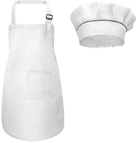 Delantal Para Niños+Gorro De Cocinero, Delantal de Cocina Infantil Delantales Infantiles Delantal De Chef De Cocina Para Niños Pintura 4-12 Años (Blanco, L)