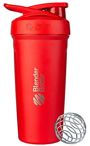 BlenderBottle Strada - Borraccia termica in acciaio inox, con BlenderBall, shaker per proteine e shaker per il fitness, senza BPA, a doppia parete, isolata sottovuoto – rosso, 375 g