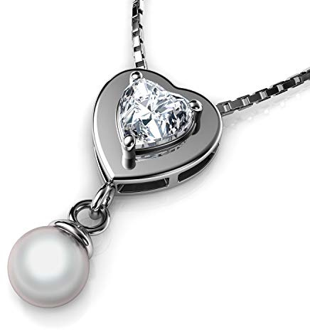 DEPHINI Doppel Herz Anhänger Halskette | Zirkonia | 925 Sterling Silber Herz Halskette | Frauen Schmuck Damen Herzkette | Geschenke für Frauen | Rhodiumplattiert