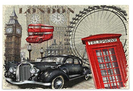 Mnsruu Vintage London House Big Ben Car Jigsaw Puzzle Leisure Creative Games 1000 Pieces for Adults Children Gift