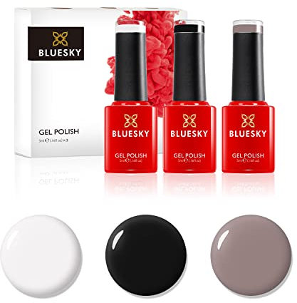 BLUESKY Gel Polish, Gel Nagellack Set, Classic Leopard; Cream Puff 80501, Blackpool 80518, Beige Tan 63922; 3 x 5 ml Schwarz, Rosa, Pastel, Nude