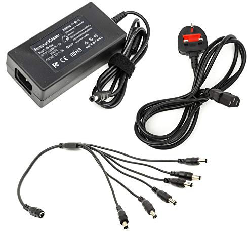 CCTV Charger UK Plug 12V 5A 60W AC DC Power Supply 6 Way Jack Splitter DVR NVR