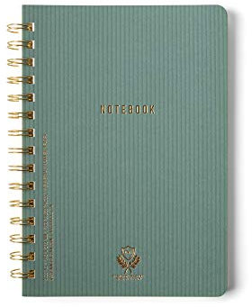 DesignWorks Ink Notizbuch, A5, 15,2 x 21 cm, Wacholdergrün, strukturiertes Papier, mit goldenen Akzenten, linierten Seiten und robuster Spiralbindung für Arbeit, Schreiben, Tagebuch