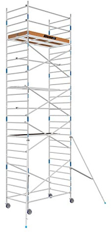 ALX Basic-Line Rollgerüst 135-9,2 Meter Arbeitshöhe - Baugerüst - Innengerüst - Aluminiumgerüst - Gerüst für Innen und Außenbereich (Holz Plattform, 250)