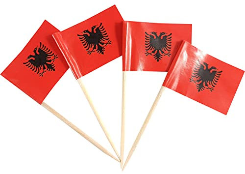 JBCD Albanien Zahnstocher-Flagge, albanische Mini-Cupcake-Topper, 200 Stück
