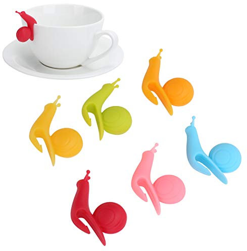 Blantye - Colgante de borde de taza para tetera de silicona con forma de caracol, soporte para bolsitas de té, etiqueta distintiva, regalos para novio, novia, marido, esposa