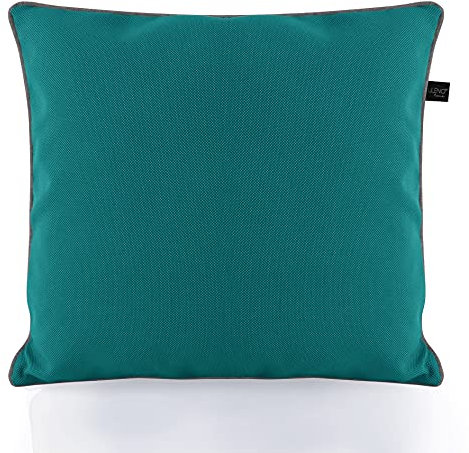 LILENO HOME Outdoor Kissen - Kissenbezug 45x45 cm [Petrol + Keder Grau] - 2er Set Kissenhülle [ohne Füllkissen] - wasserabweisender Kissenbezug mit Reißverschluss - Outdoor Kissenbezug