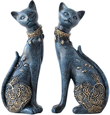 2 Stück/Set Katzenstatuen Heimdekoration Katzenfiguren Paar-Katzenstatuen für Heimdekoration, geeignet für Wohnzimmer, Weinschrank, TV-Schrank, Dekoration, Hochzeitsgeschenk, erste Wahl