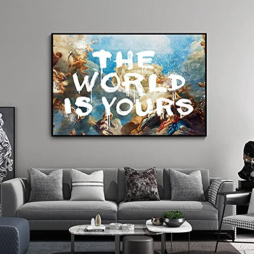 CDERFV The World is Yours Scarface Retro Trippy psychedelische Malerei Poster Druckt Leinwand Wandkunst Bild Für Wohnzimmer Dekor-60x90cm(kein Rahmen)