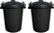 M1SS (Set of 2) 50 Litre Heavy Duty Plastic Clip Lock Lid Bin Indoor or Outdoor Rubbish, Dustbin, Trash, Waste or Storage of Animal Feed. (Black)