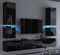 Furnitech Wohnwand Wohnzimmer | Wohnzimmer Möbel mit LED RGB - 16 Farben | Hängend Wohnwand Modern | Wohnzimmer Schrankwand mit Regale und TV Schrank (Future C74-HG-B1 1A)