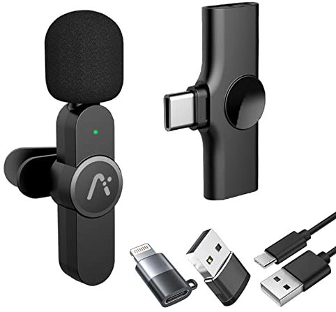 Aisizon Kabelloses Clip-Mikrofon, kabellose Lavalier-Mikrofone, Ansteckmikrofon, für iPhone 15, Smartphone, Laptop, Videoaufnahme, Tiktok, Facebook Live, YouTube Live Stream