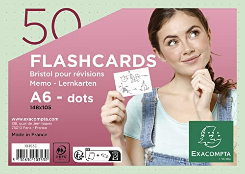Exacompta 10353E 50er Pack Karteikarten gepunkted DIN A6 ideal für die Schule, zum Lernen von Vokabeln Flashcards Memo Lernkarten Lernkartei 148 x 105 mm grün