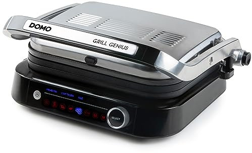 DOMO Genius Gril électrique anti-adhésif avec écran en acier inoxydable Noir