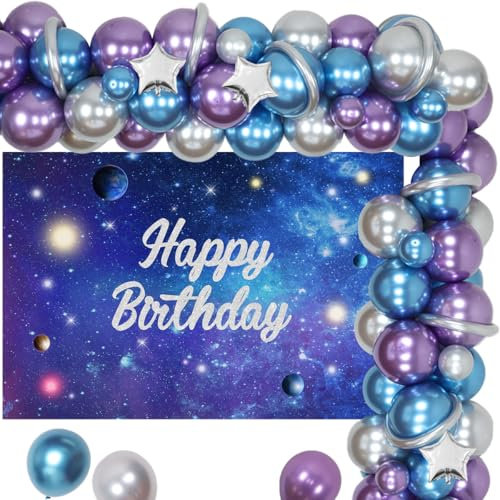 Fangleland Weltraum Themen Geburtstagsparty Dekorationen für Jungen und Mädchen mit Happy Birthday Hintergrund Mond Stern Galaxie Folienballons für Junge oder Mädchen