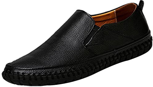 rismart Mocassin Homme Décontracté Plat Cuir à Enfiler Conduire Chaussure Chaussons Noir,42