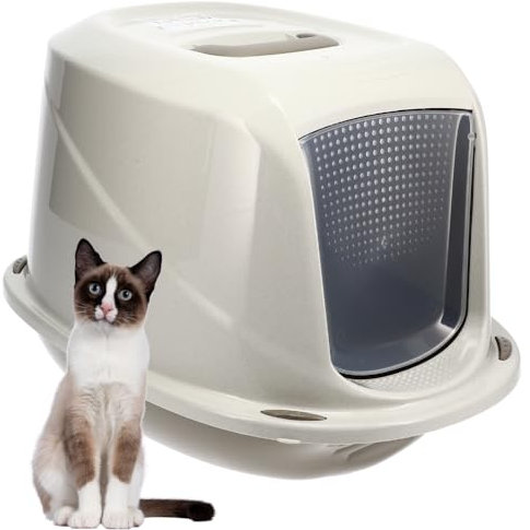 Katzenklo mit Deckel Aktivkohlefilter große XXL Katzentoilette für große Katzen WC Hauben Toilette Klo Indoor Outdoor grau modern