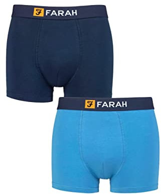 Farah Mens Cotton Classic Fitted Trunks Pack of 2 Dark Navy/Blue S